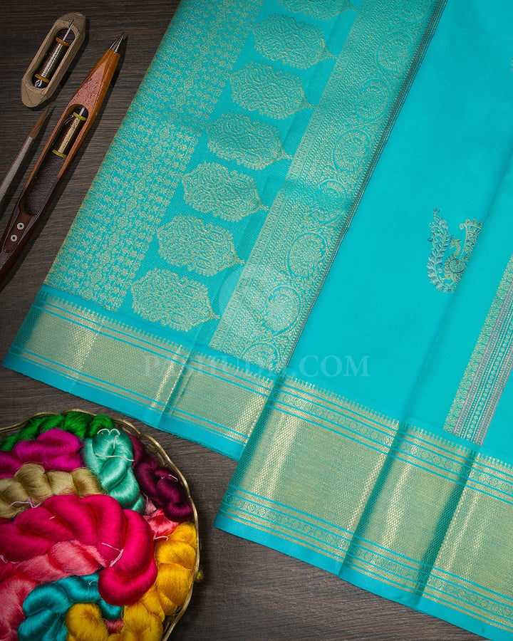 Dual Shaded Sky Blue Meenakari Kanjivaram Silk Saree-S1566(D)