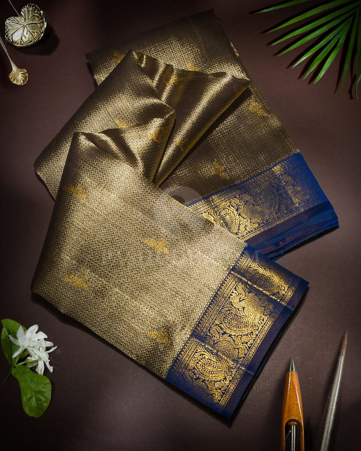 Gold And Silver Organza Shimmer Kanjivaram Silk Saree-S1442(B)