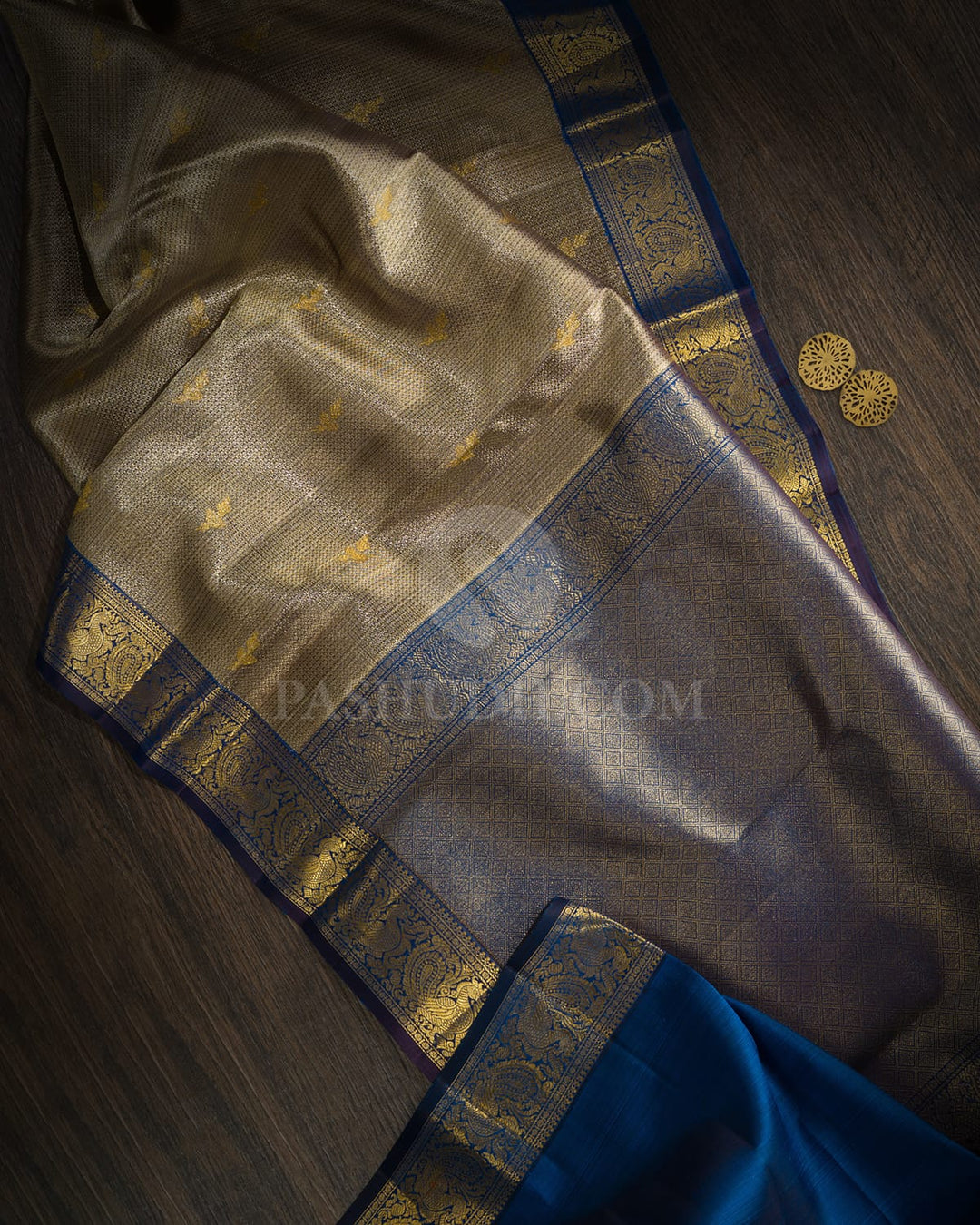 Gold And Silver Organza Shimmer Kanjivaram Silk Saree-S1442(B)