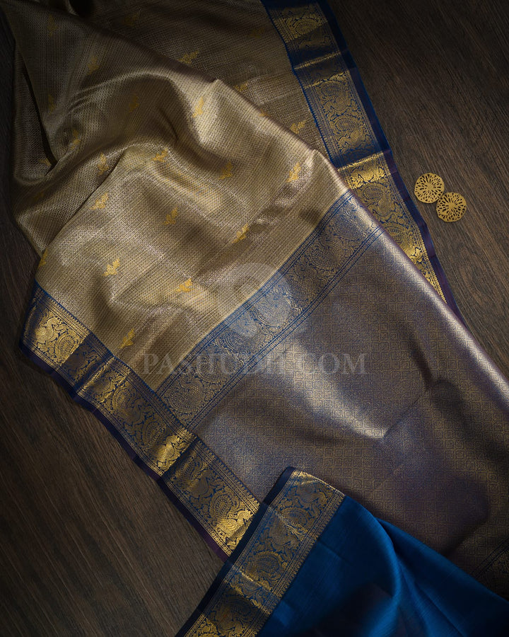 Gold And Silver Organza Shimmer Kanjivaram Silk Saree-S1442(B)