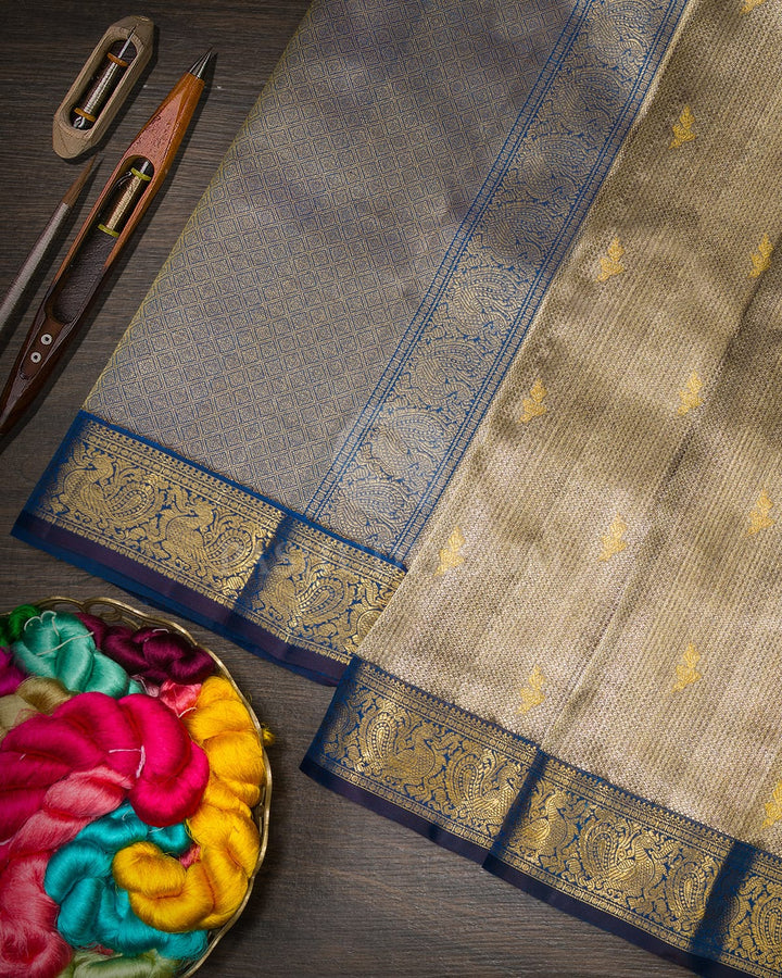 Gold And Silver Organza Shimmer Kanjivaram Silk Saree-S1442(B)