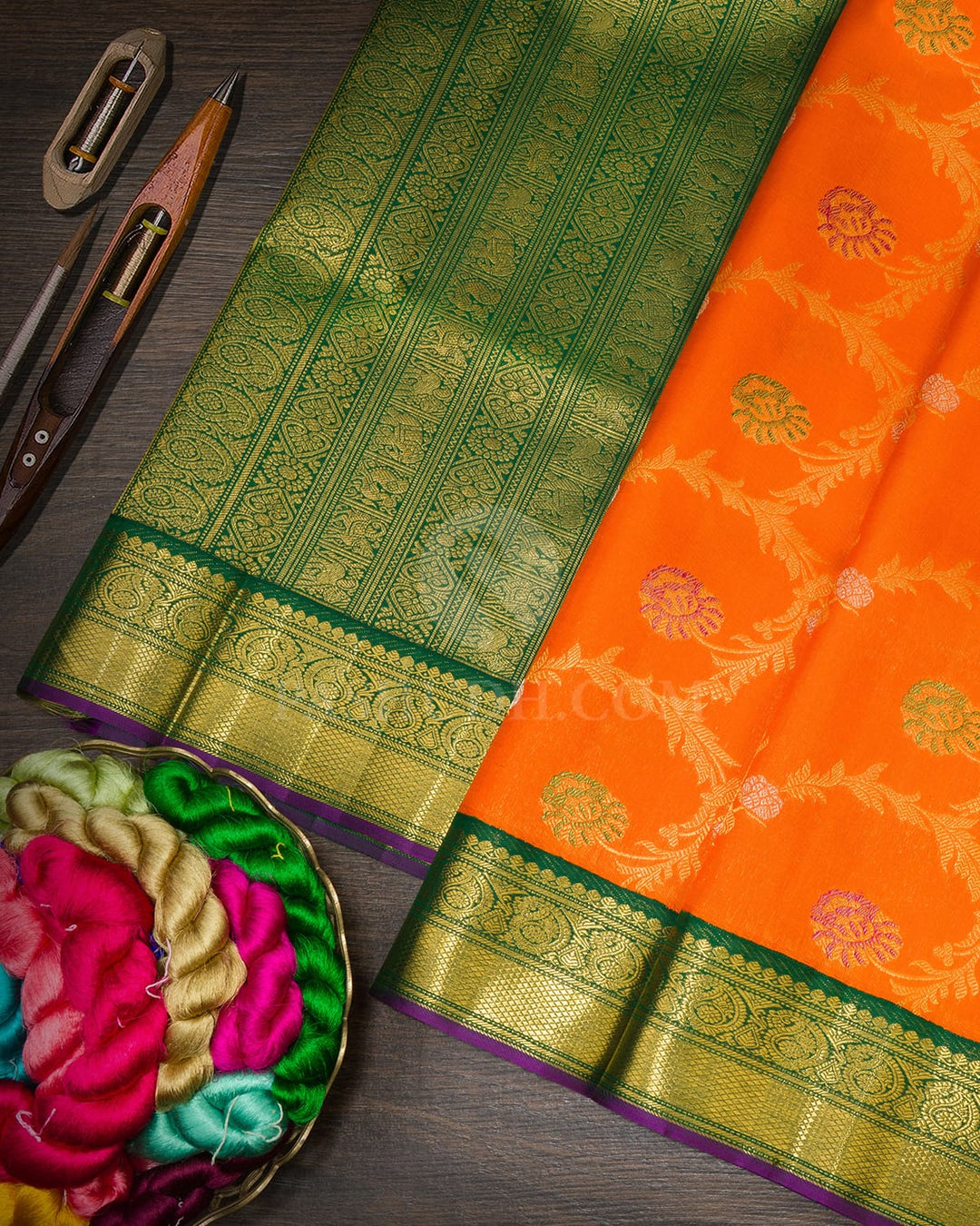 Bright Orange Meenakari Kanjivaram Silk Saree-S1458(D)