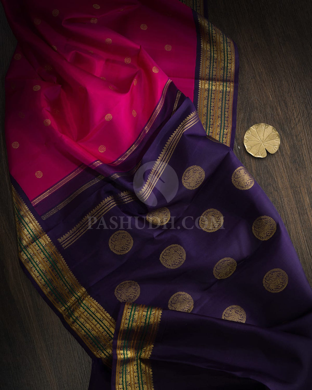 Dual Shaded Rani Pink Pure Zari Traditional Kanjivaram Silk Saree-SP467