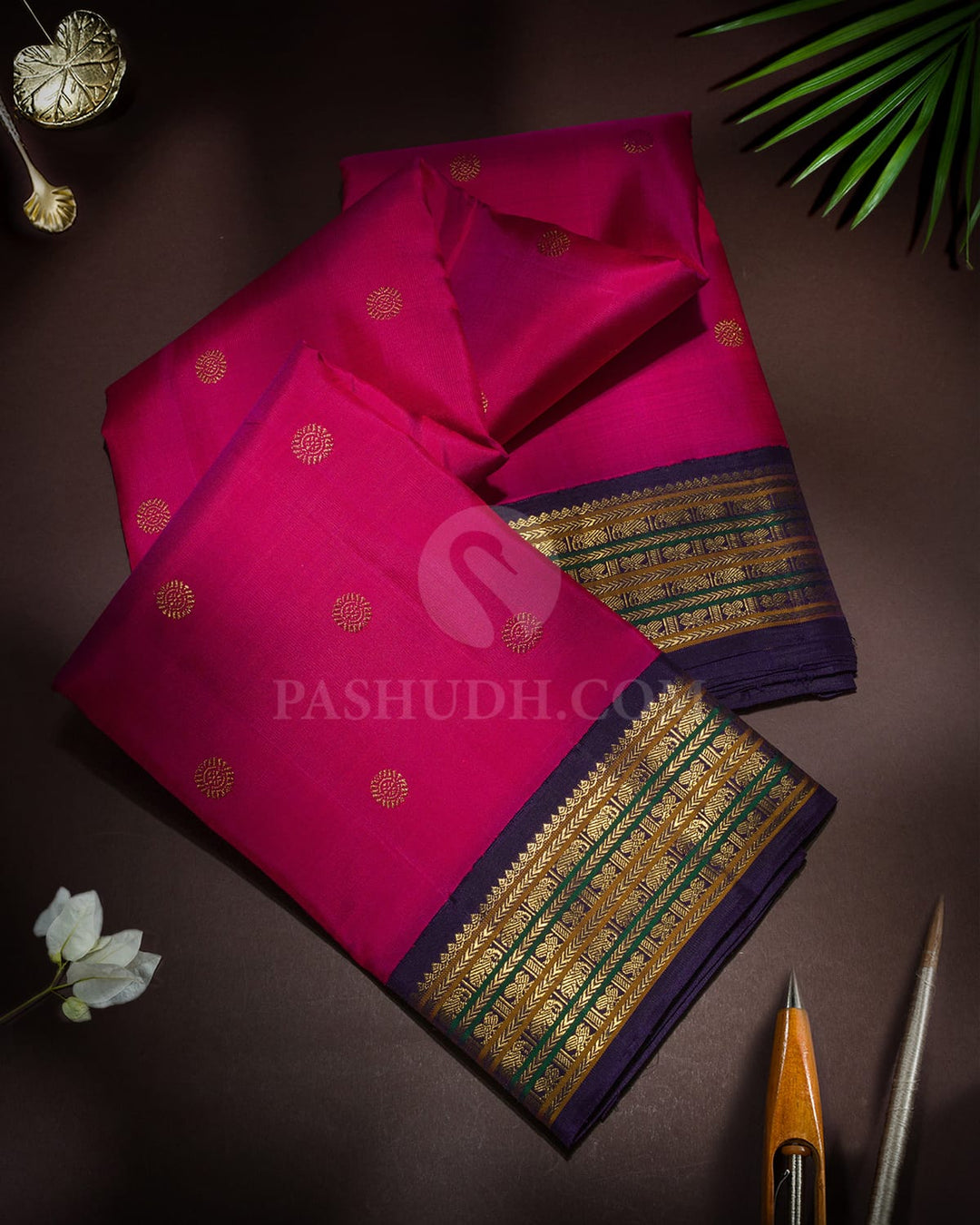 Dual Shaded Rani Pink Pure Zari Traditional Kanjivaram Silk Saree-SP467