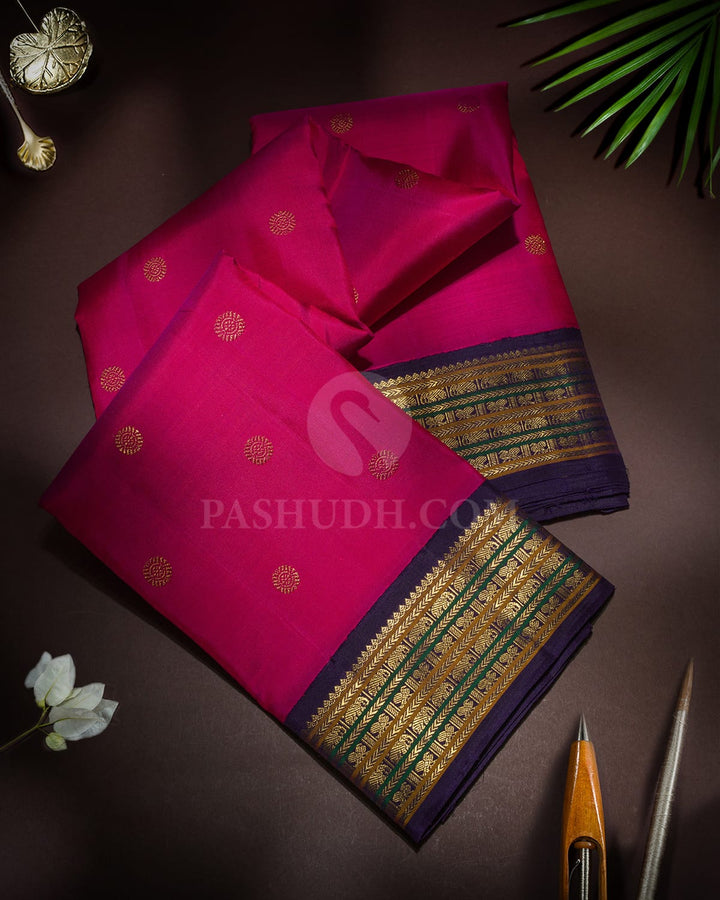 Dual Shaded Rani Pink Pure Zari Traditional Kanjivaram Silk Saree-SP467