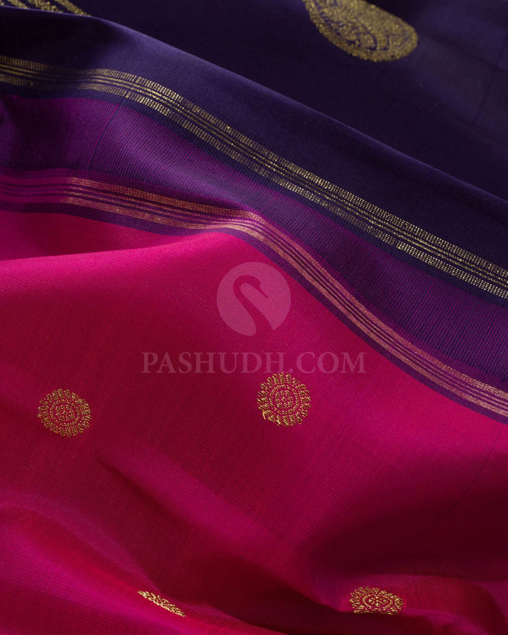 Dual Shaded Rani Pink Pure Zari Traditional Kanjivaram Silk Saree-SP467