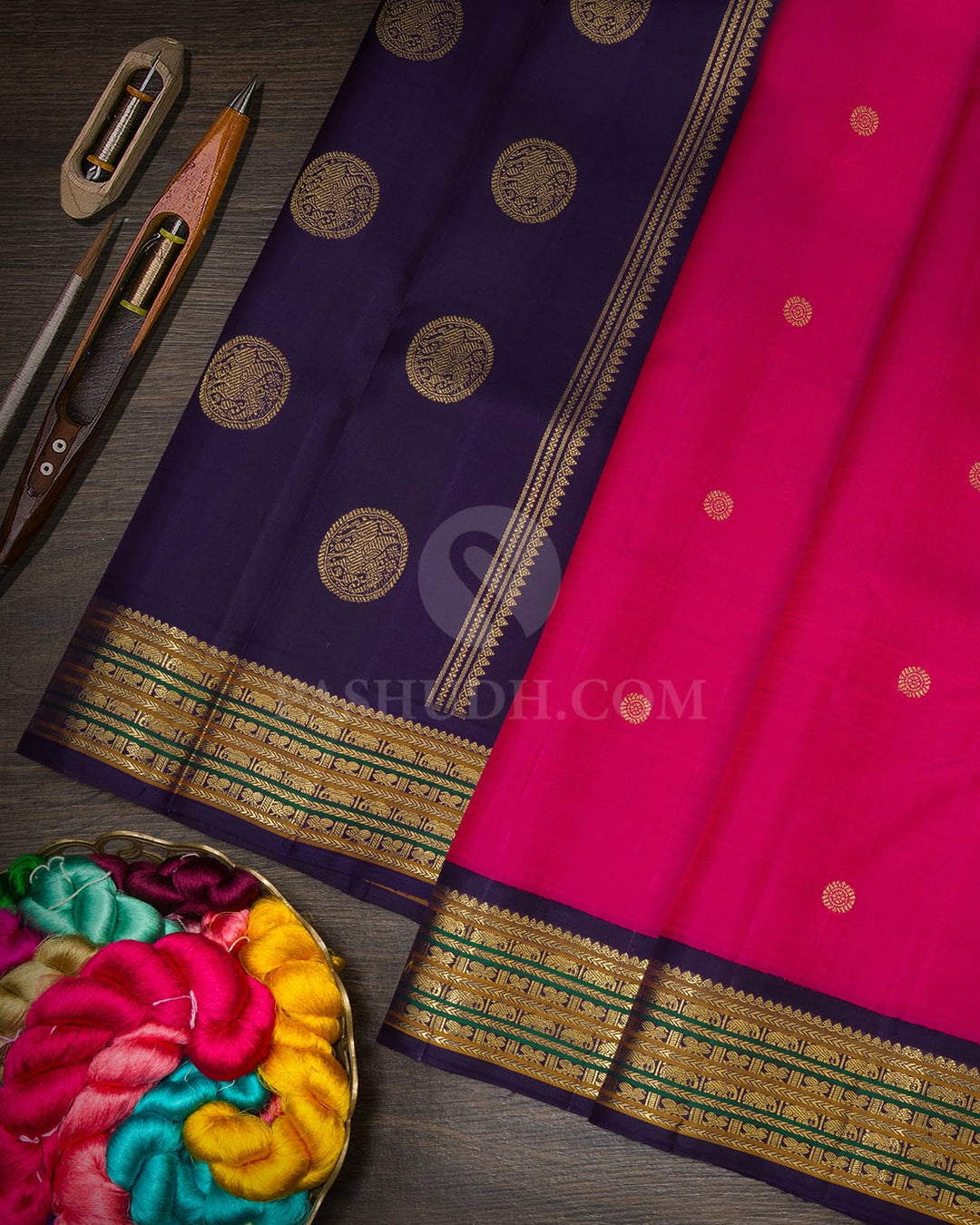Dual Shaded Rani Pink Pure Zari Traditional Kanjivaram Silk Saree-SP467