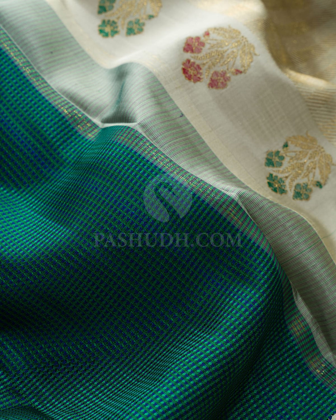 Teal Green With Blue Meenakari Kanjivaram Silk Saree-S1728(D)