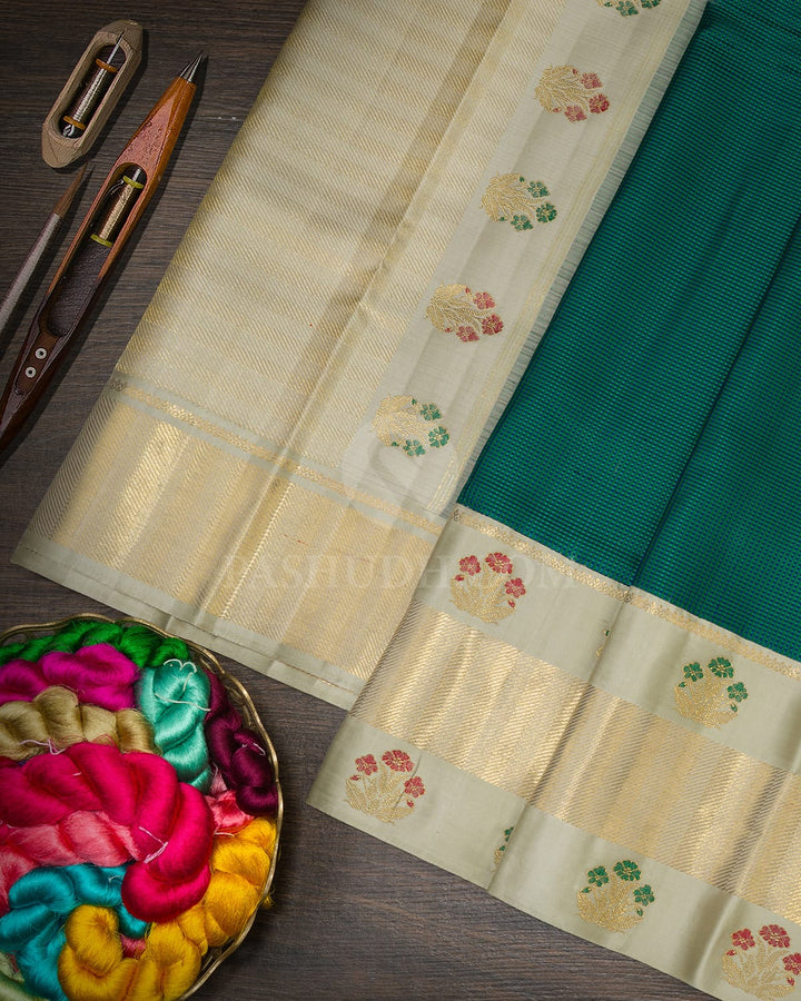 Teal Green With Blue Meenakari Kanjivaram Silk Saree-S1728(D)