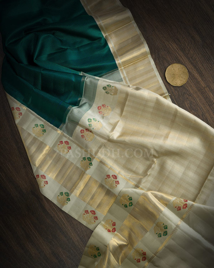 Teal Green With Blue Meenakari Kanjivaram Silk Saree-S1728(D)
