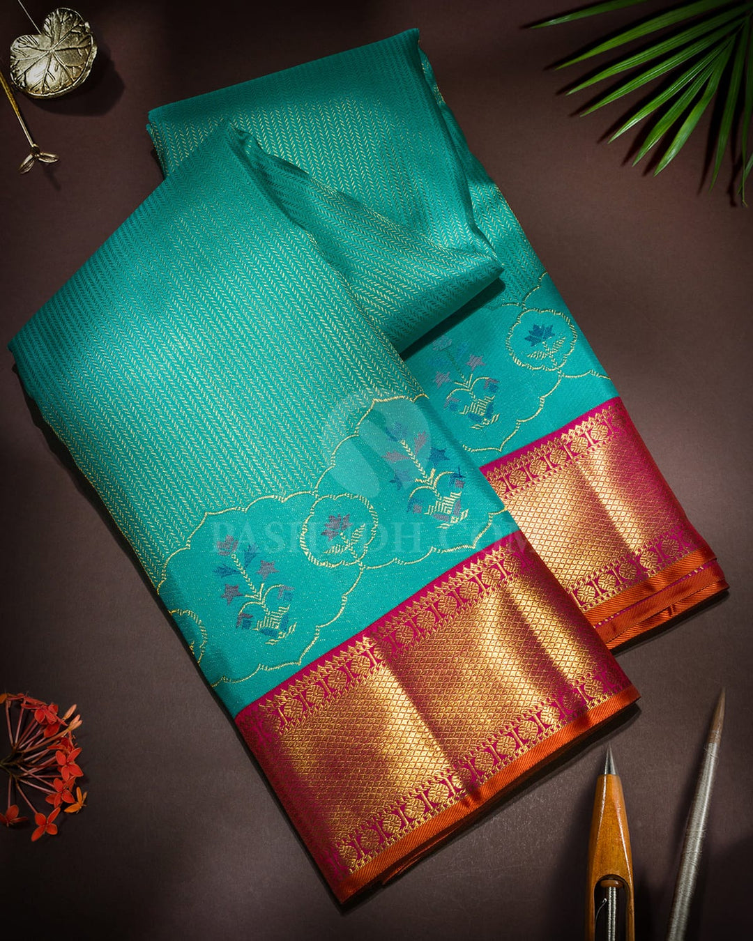 Dual Shaded Sky Blue Meenakari Kanjivaram Silk Saree-S1718(C)
