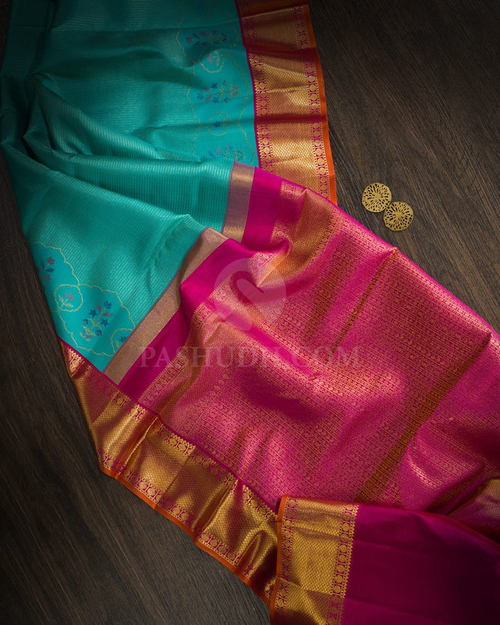 Dual Shaded Sky Blue Meenakari Kanjivaram Silk Saree-S1718(C)