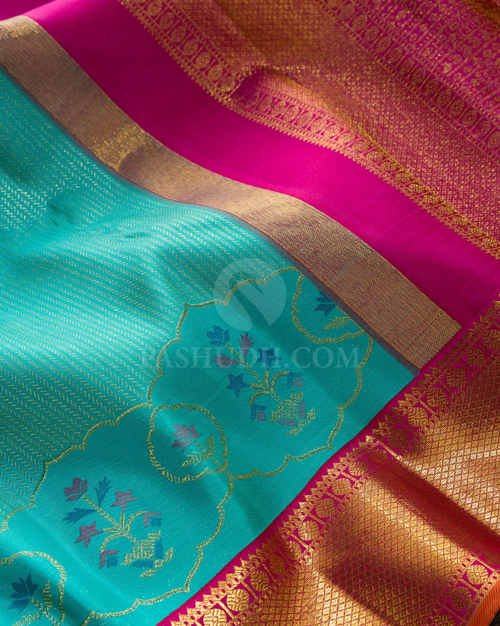 Dual Shaded Sky Blue Meenakari Kanjivaram Silk Saree-S1718(C)