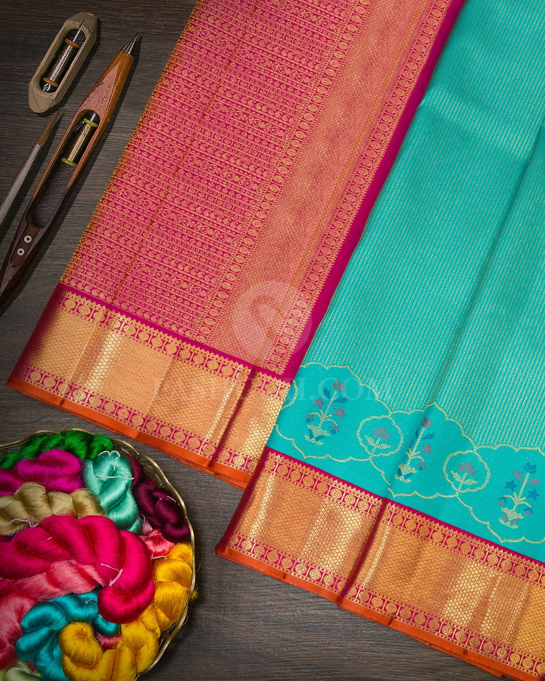 Dual Shaded Sky Blue Meenakari Kanjivaram Silk Saree-S1718(C)
