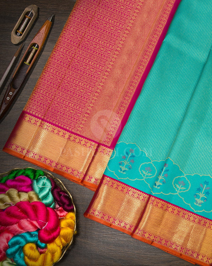 Dual Shaded Sky Blue Meenakari Kanjivaram Silk Saree-S1718(C)