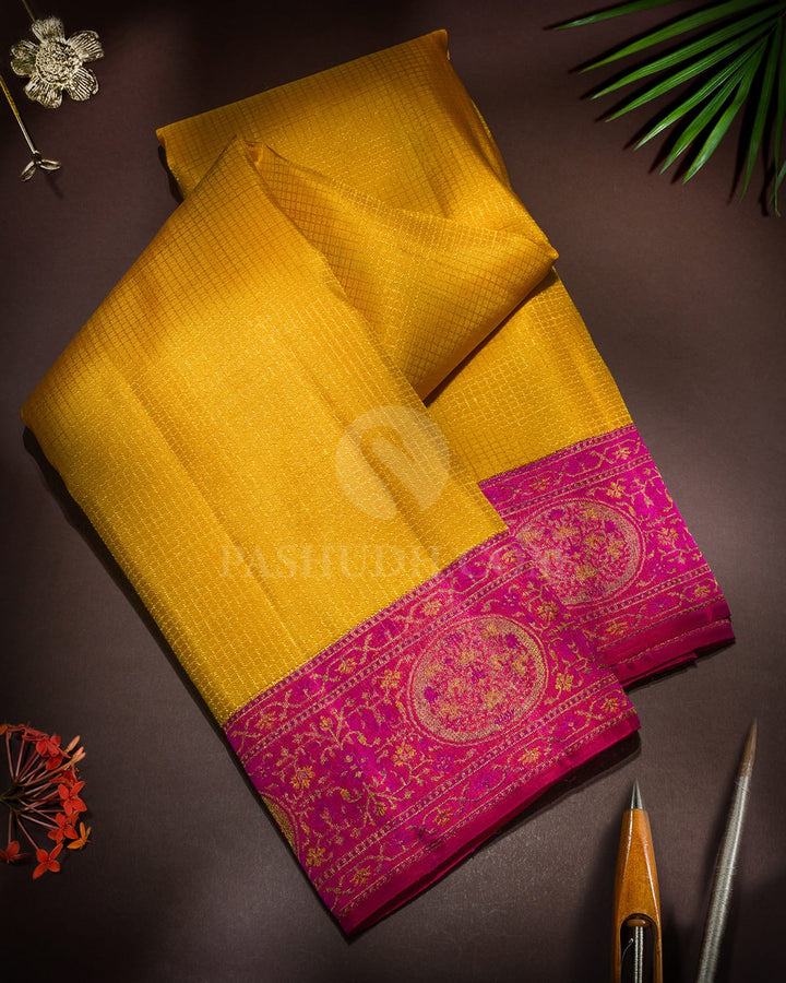 Mustard Yellow Antique Border Kanjivaram Silk Saree-S1764(C)