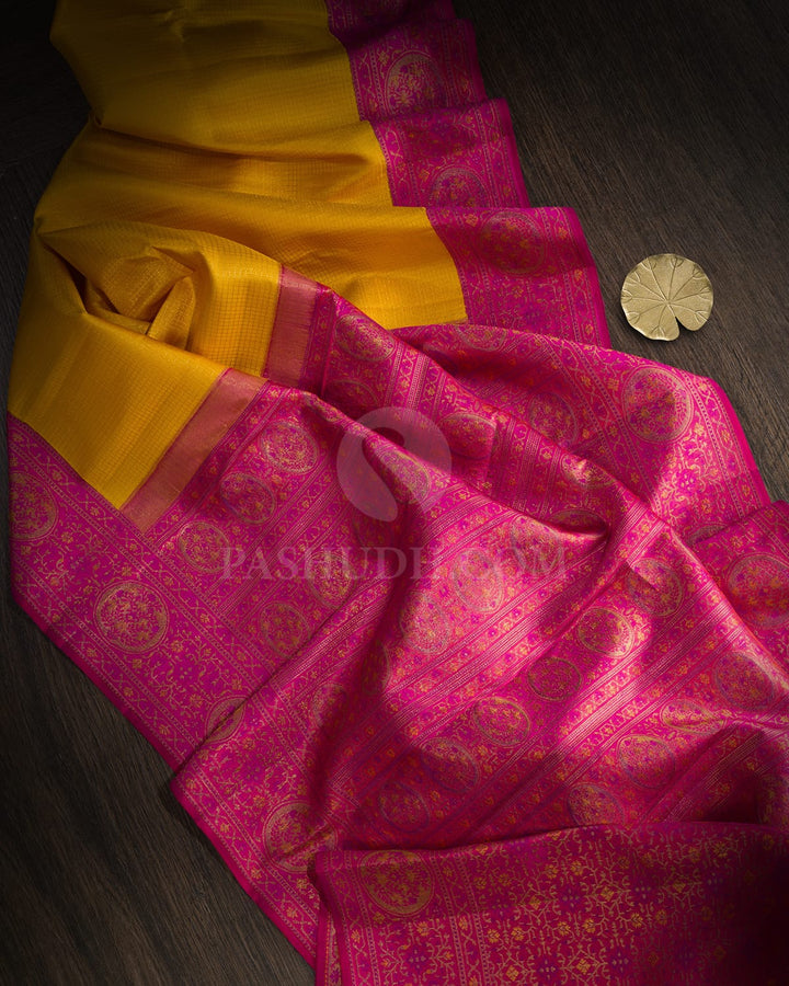 Mustard Yellow Antique Border Kanjivaram Silk Saree-S1764(C)