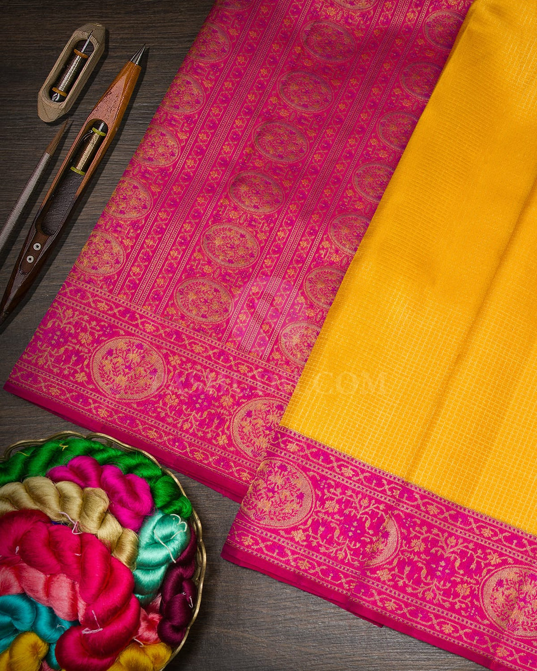 Mustard Yellow Antique Border Kanjivaram Silk Saree-S1764(C)