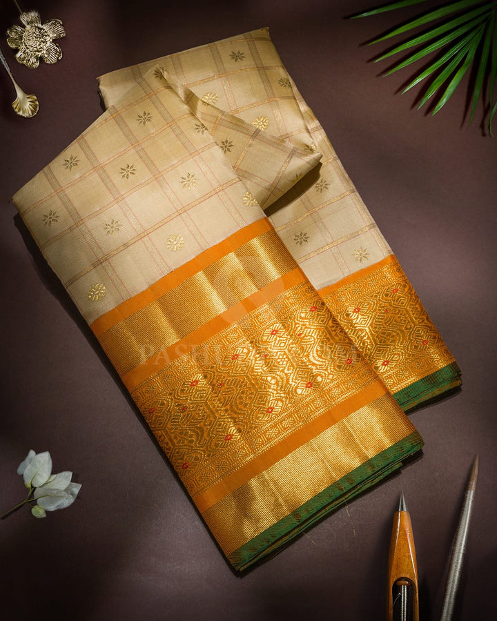 Cream Traditional Kanjivaram Silk Saree-S1771(B)