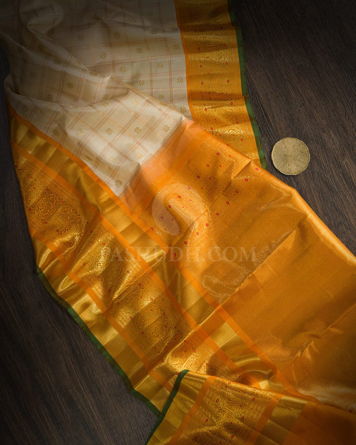Cream Traditional Kanjivaram Silk Saree-S1771(B)