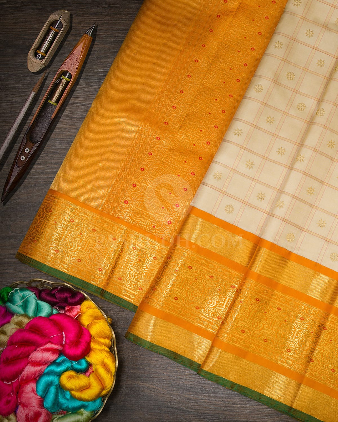 Cream Traditional Kanjivaram Silk Saree-S1771(B)