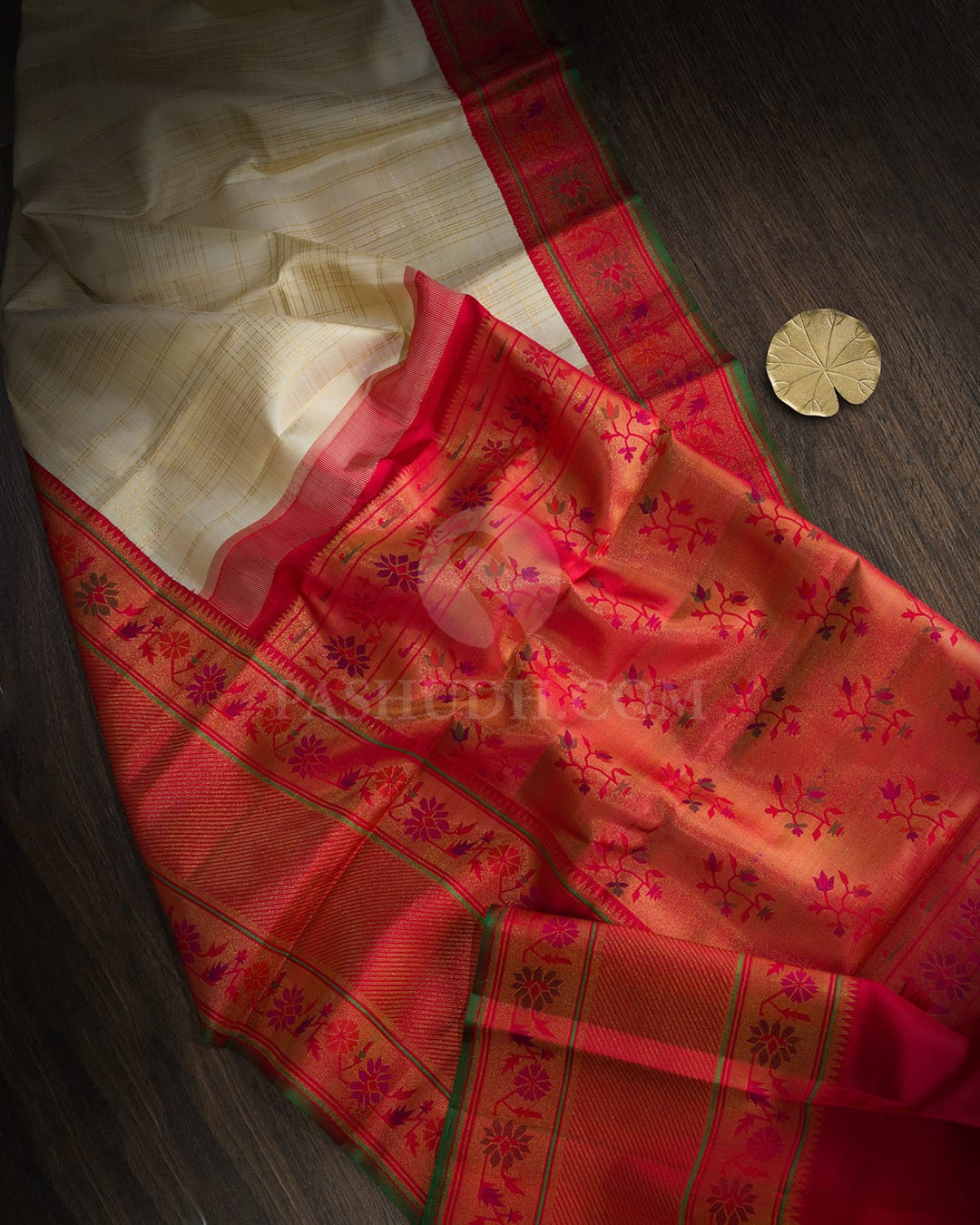 Cream With Red Paithani Kanjivaram Silk Saree-S1722(B)