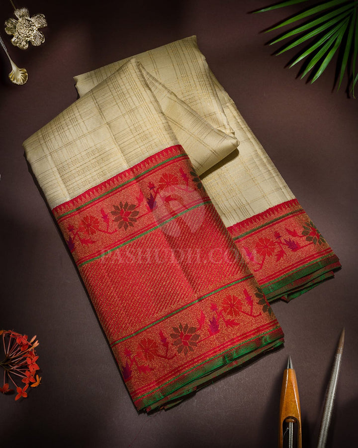 Cream With Red Paithani Kanjivaram Silk Saree-S1722(B)
