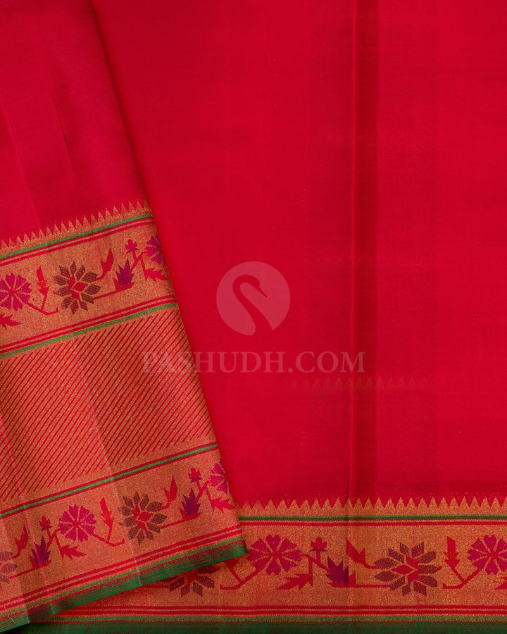 Cream With Red Paithani Kanjivaram Silk Saree-S1722(B)