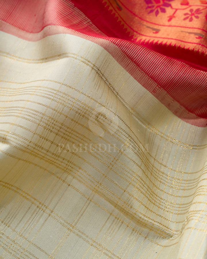 Cream With Red Paithani Kanjivaram Silk Saree-S1722(B)