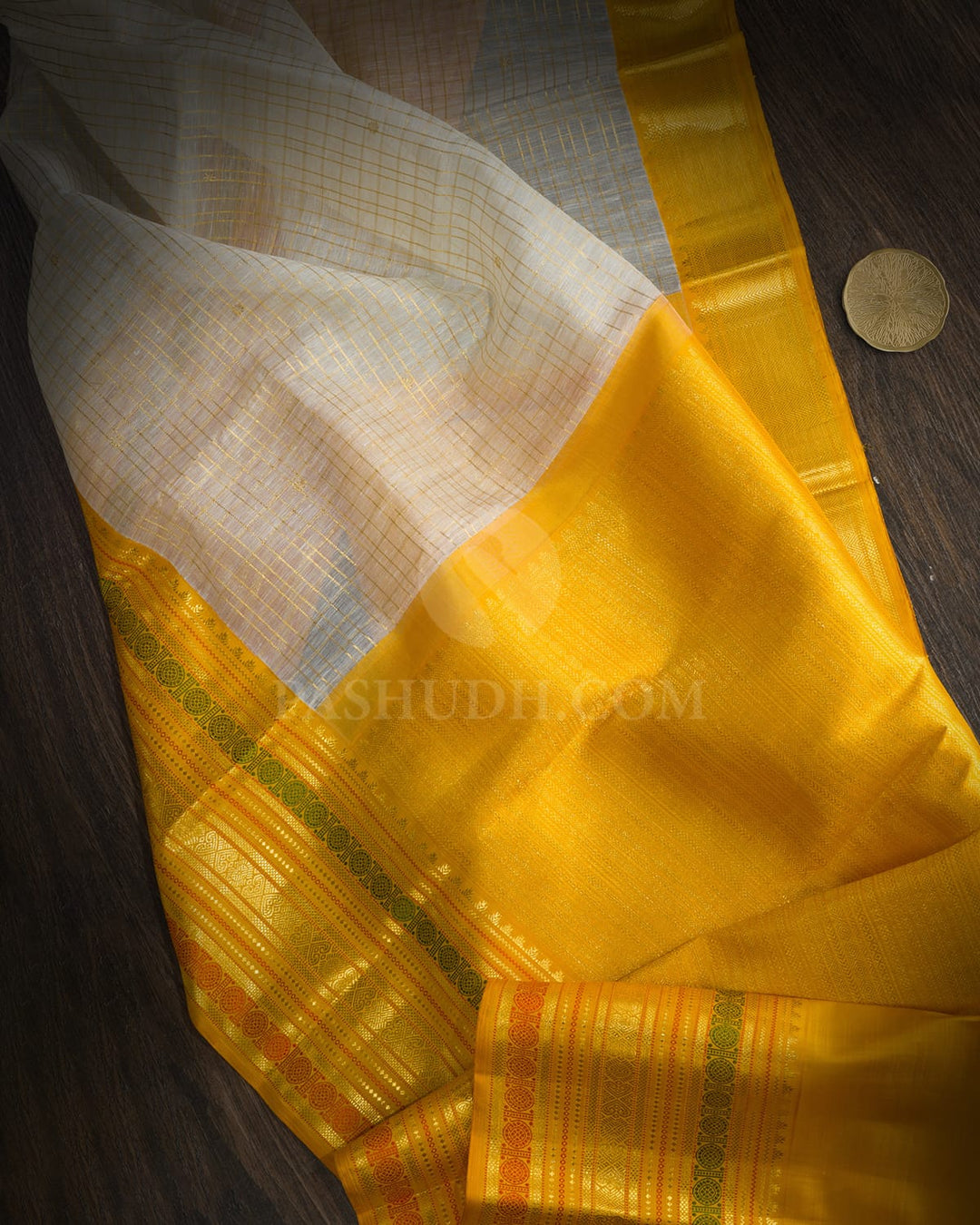 Half White Linen Kanjivaram Silk Saree-S1859(A)