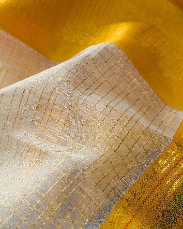 Half White Linen Kanjivaram Silk Saree-S1859(A)