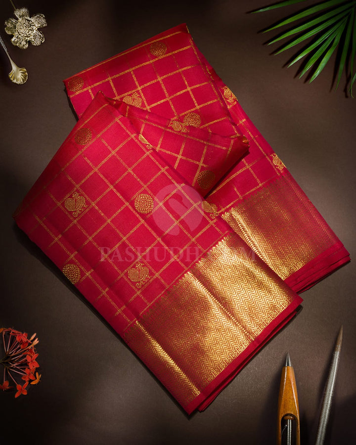 Bright Red Pure Zari Traditional Kanjivaram Silk Saree-SP469