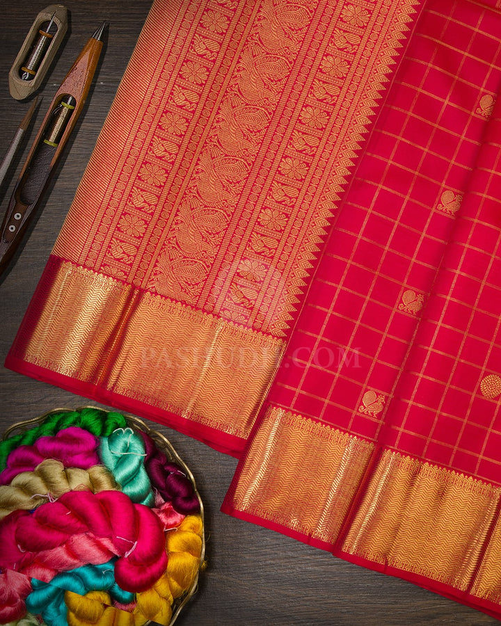 Bright Red Pure Zari Traditional Kanjivaram Silk Saree-SP469