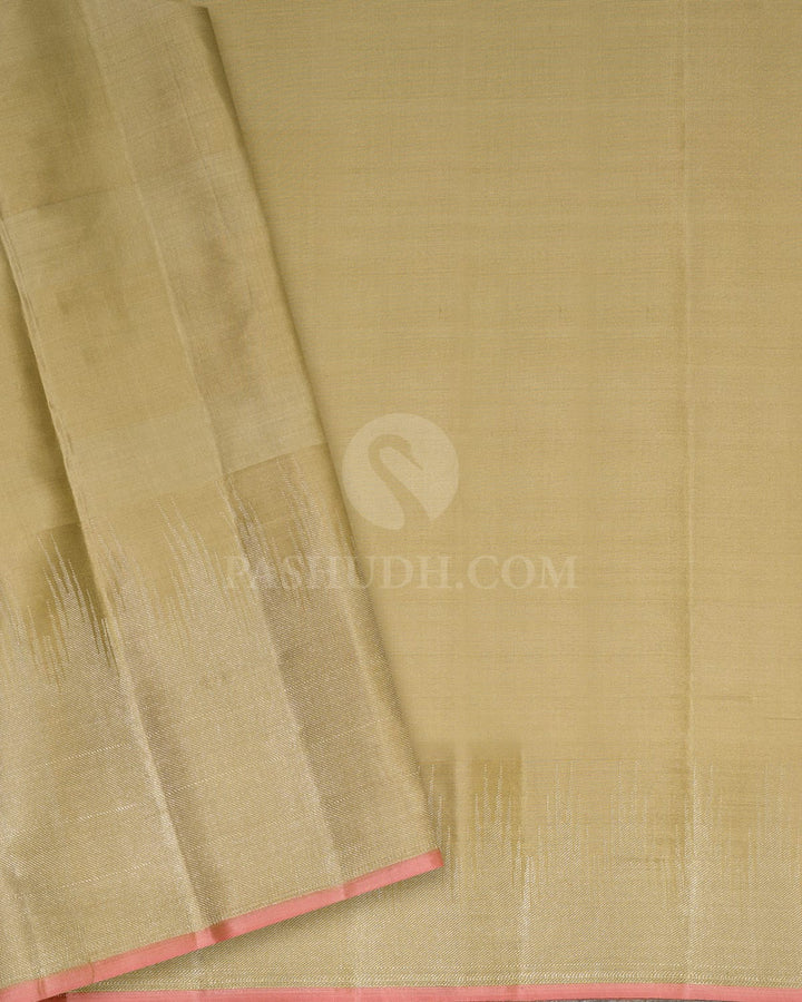 Multicolored Green With Beige Kanjivaram Silk Saree-DJ436(I)