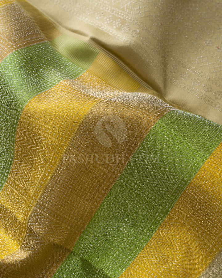 Multicolored Green With Beige Kanjivaram Silk Saree-DJ436(I)