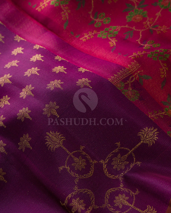 Dual Shaded Plum Purple Meenakari Kanjivaram Silk Saree-DJ474(A)