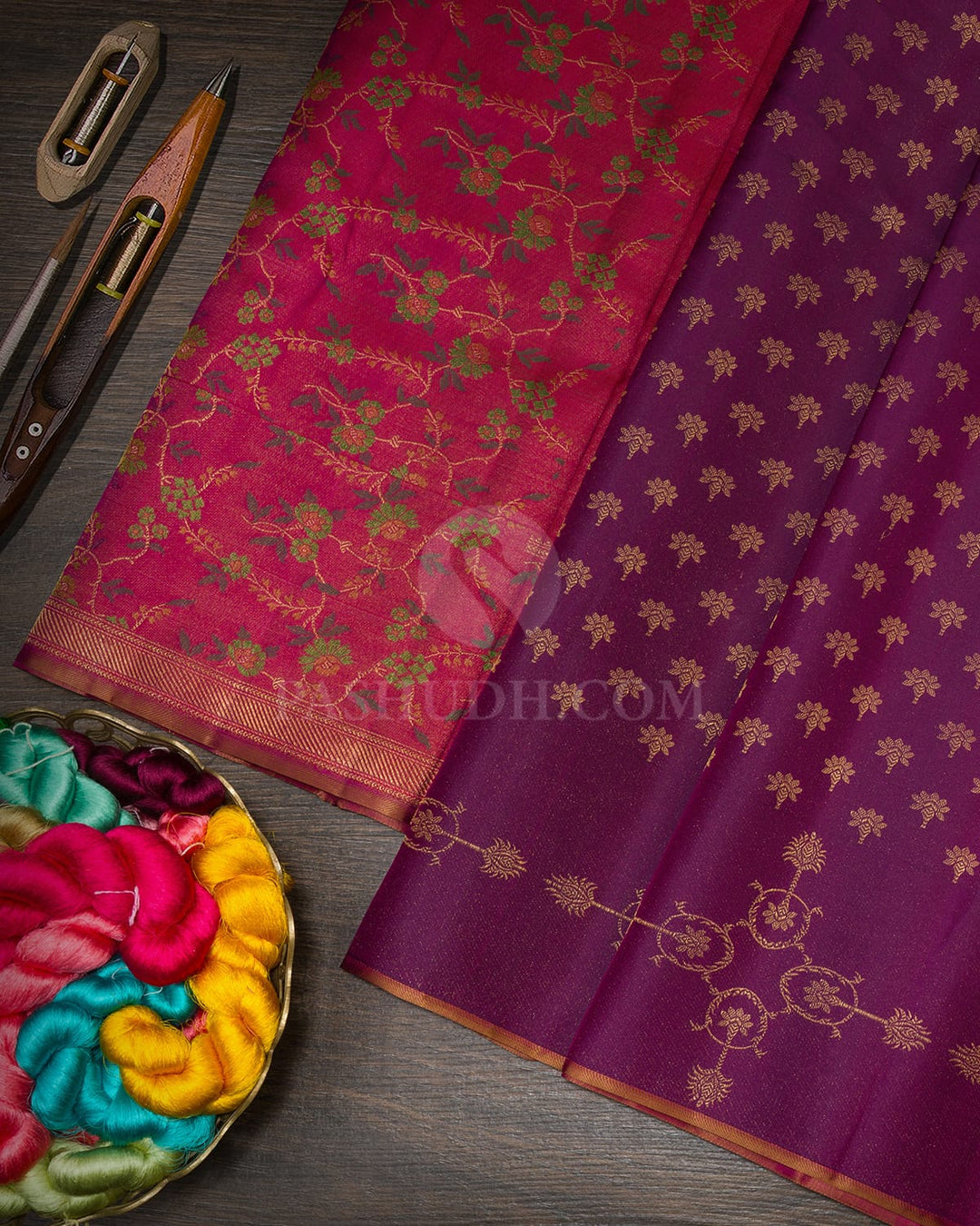 Dual Shaded Plum Purple Meenakari Kanjivaram Silk Saree-DJ474(A)