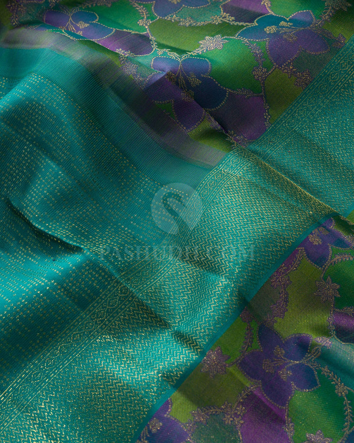 Sapphire Green Rangkat Kanjivaram Silk Saree-DJ480(A)