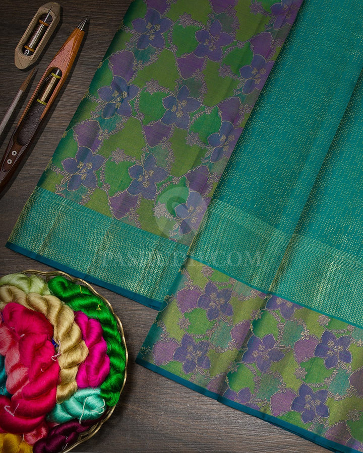 Sapphire Green Rangkat Kanjivaram Silk Saree-DJ480(A)