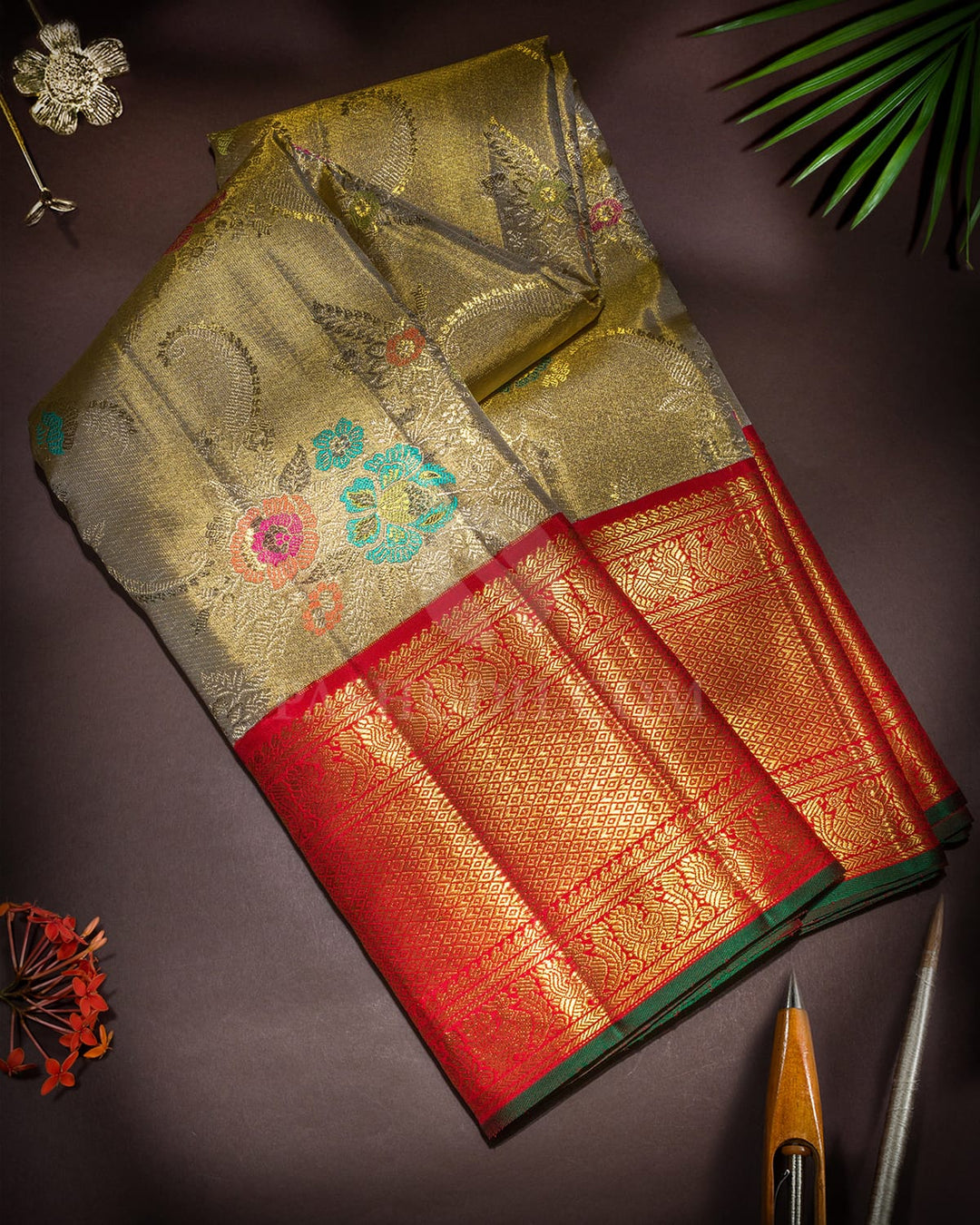 Gold And Silver Meenakari Zari Tissue Kanjivaram Silk Saree-S1858(A)