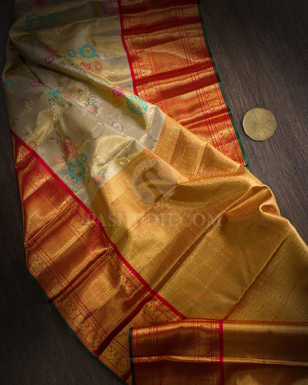 Gold And Silver Meenakari Zari Tissue Kanjivaram Silk Saree-S1858(A)