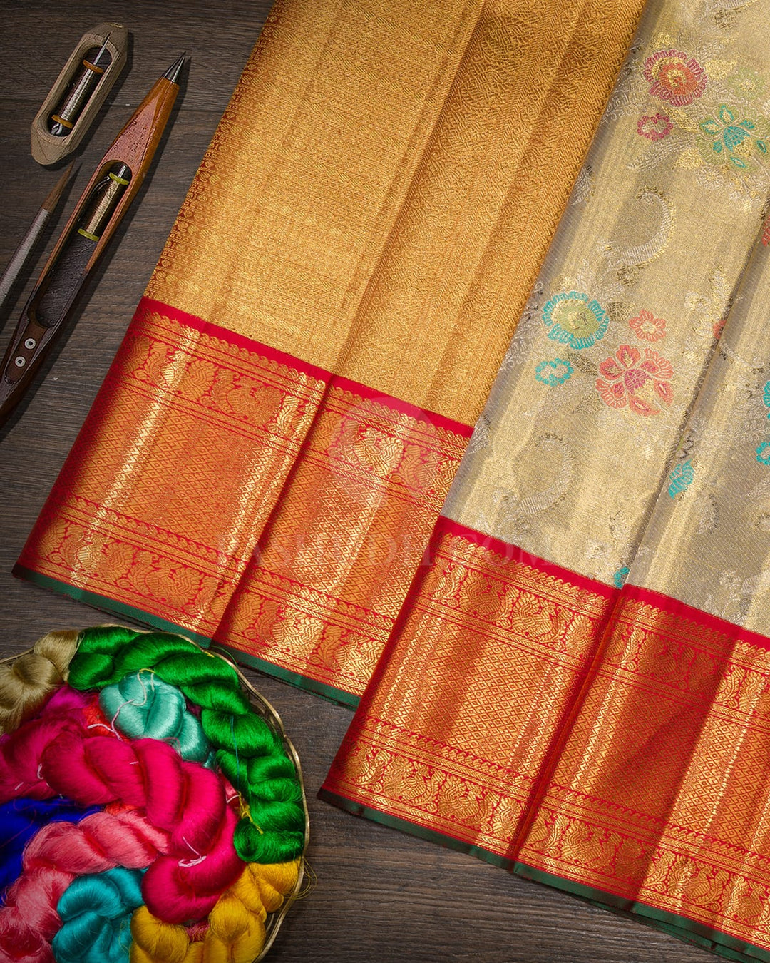 Gold And Silver Meenakari Zari Tissue Kanjivaram Silk Saree-S1858(A)