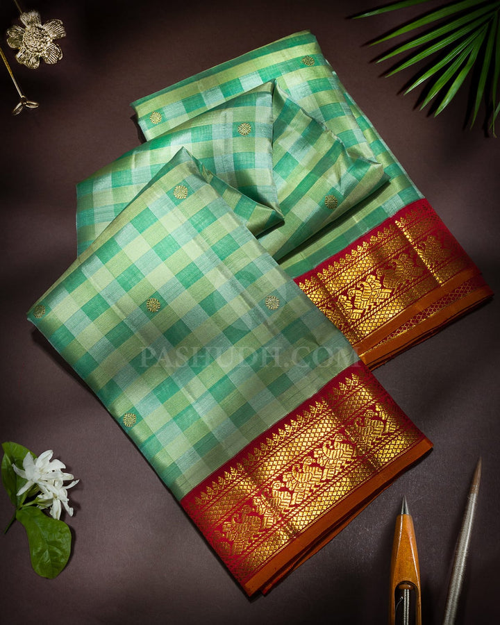 Shades Of Green Organza Kanjivaram Silk Saree-S1609(C)