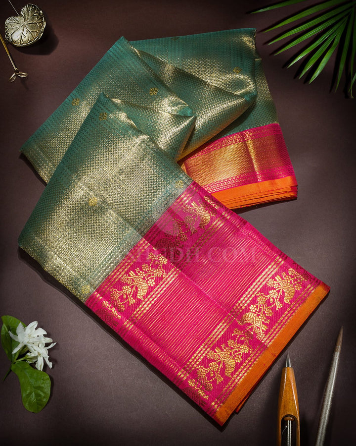 Powder Blue Organza Shimmer Kanjivaram Silk Saree-S1385(F)