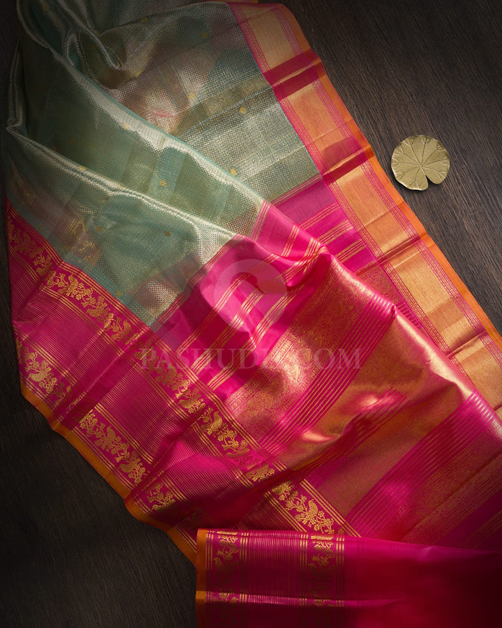 Powder Blue Organza Shimmer Kanjivaram Silk Saree-S1385(F)