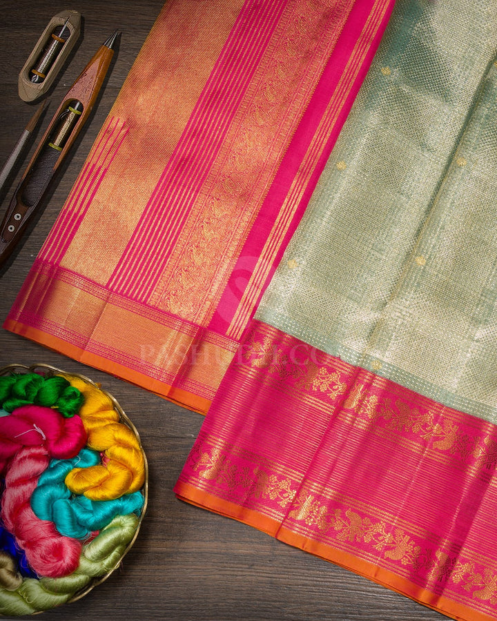 Powder Blue Organza Shimmer Kanjivaram Silk Saree-S1385(F)