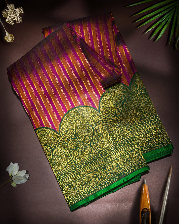Magenta With Light Brown Kanjivaram Silk Saree-S1517(I)