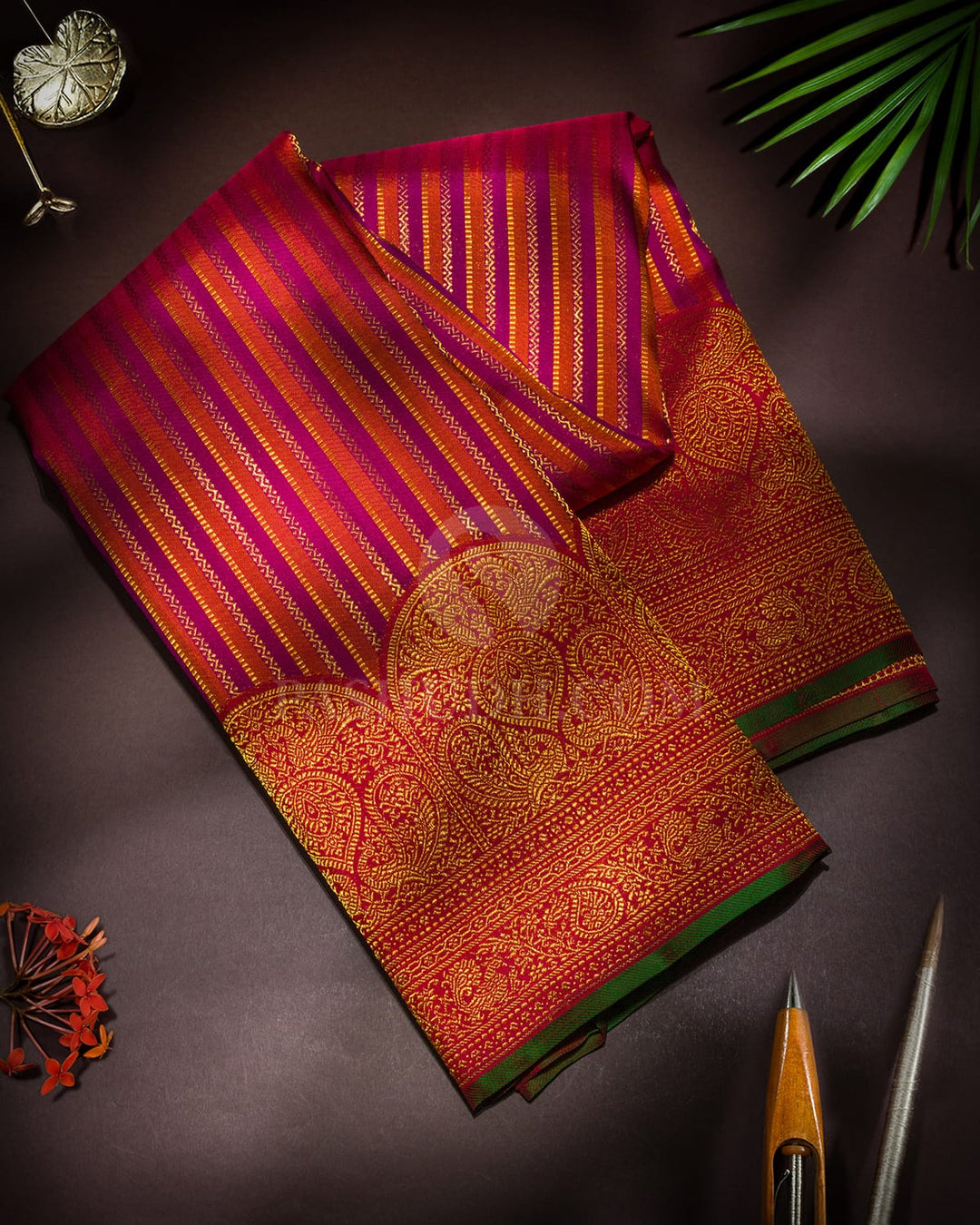 Magenta With Orange Kanjivaram Silk Saree-S1517(J)