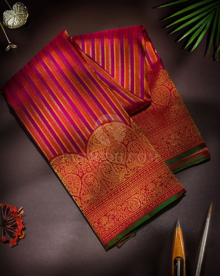 Magenta With Orange Kanjivaram Silk Saree-S1517(J)