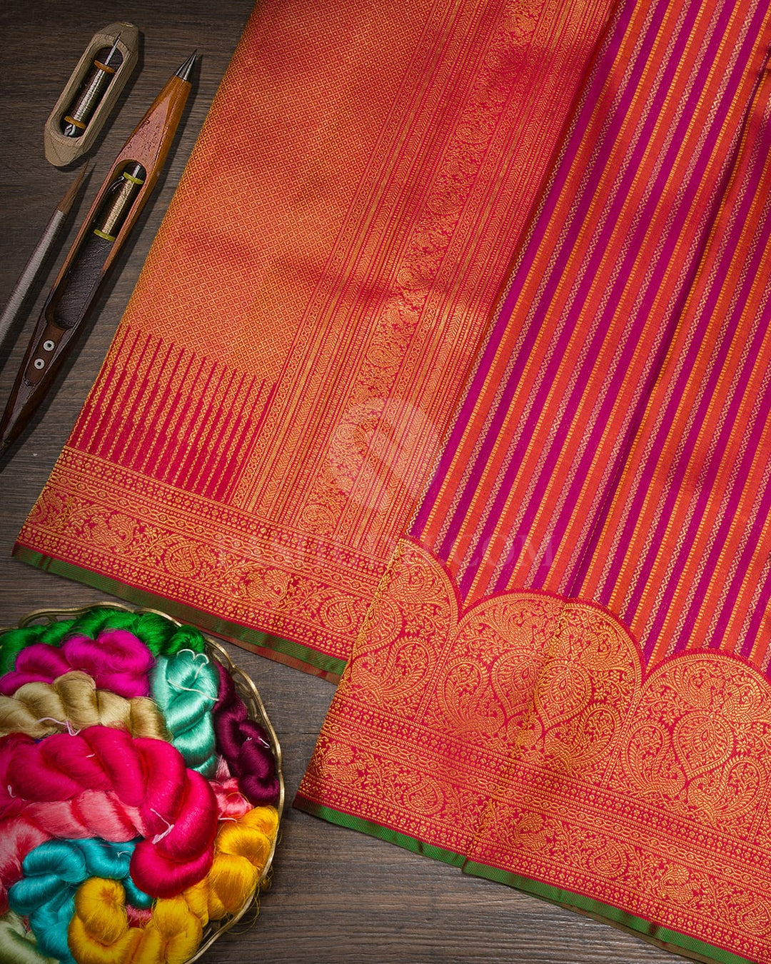 Magenta With Orange Kanjivaram Silk Saree-S1517(J)